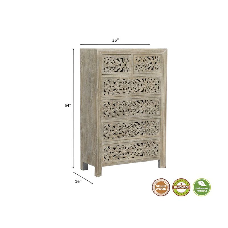 Taran Designs Calista 6-drawer Floral Carved Solid Wood Chest