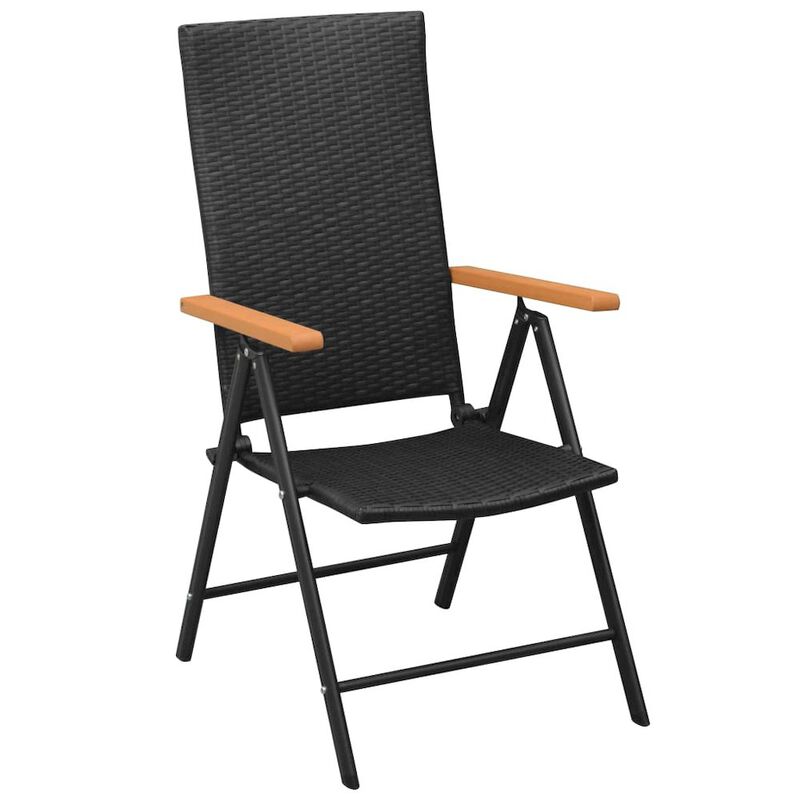 Garden Chair Set of 2 Black PE Rattan Standard Foldable