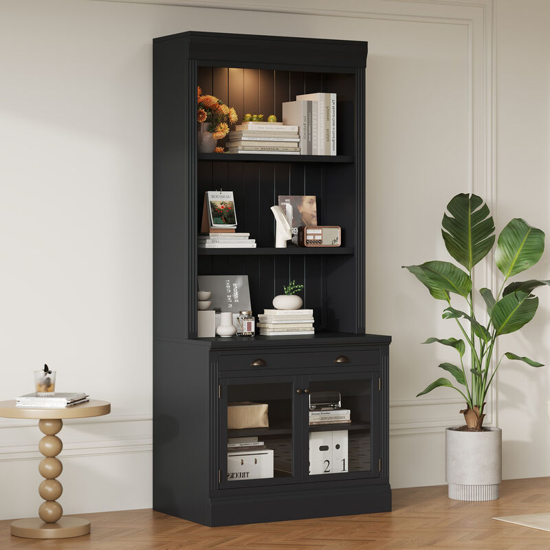 Merax Modern Storage Bookcase with 2 Glass Doors