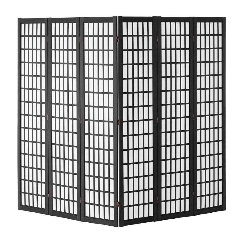 6-Panel Room Divider, Folding Privacy Screen for Home & Office - Black image number 4