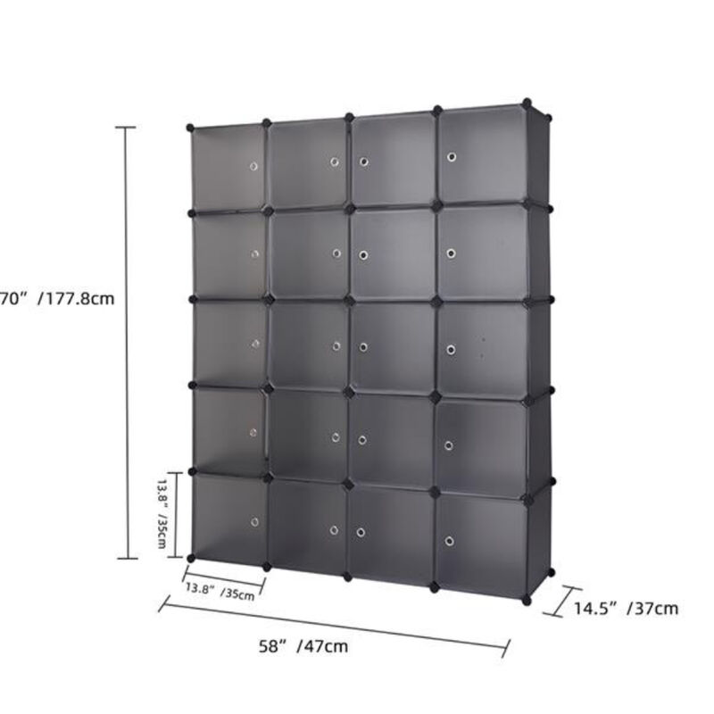 Multi-Functional 20-Cube Plastic Storage Shelves, Modular Closet Organizer with Hanging Rod & Doors