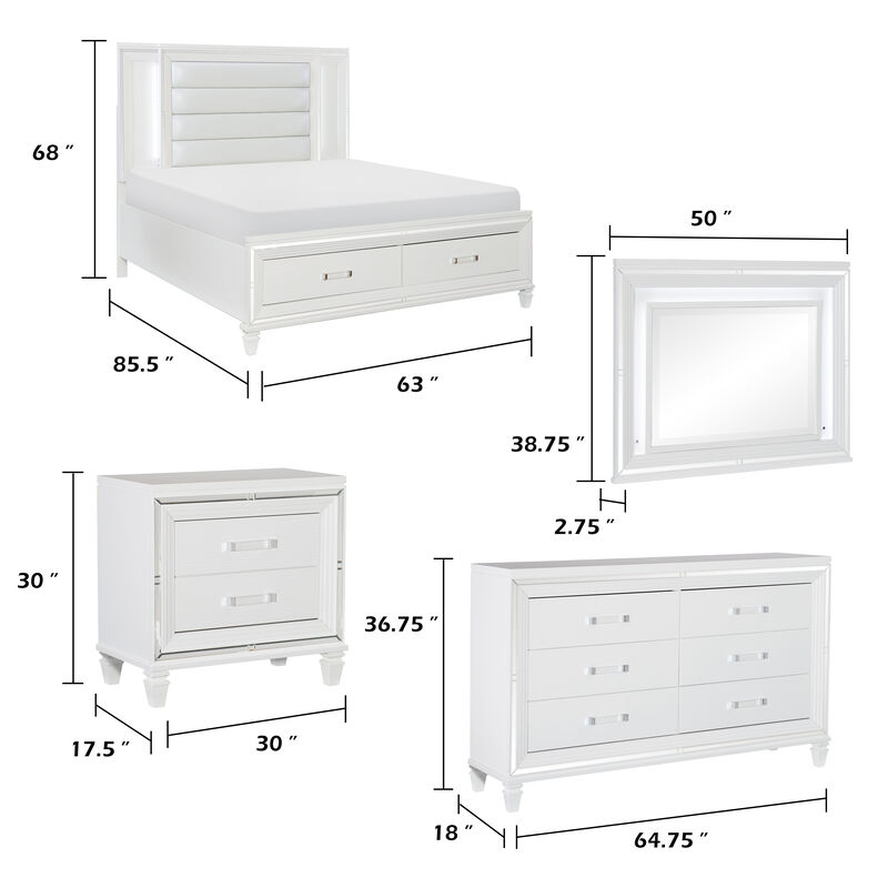 Queen Bedroom Set, White Wood, 5 Piece Set with 2 Nightstands, Dresser, and Mirror image number 7