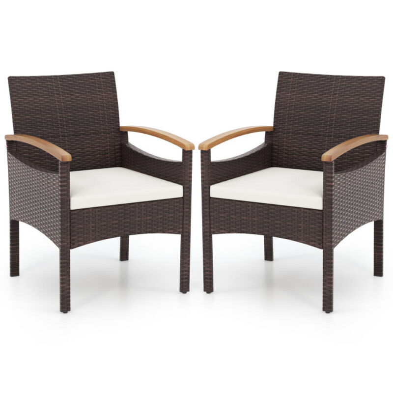 Patio Dining Chairs Set of 2 with Acacia Wood Armrest and Heavy Duty Metal Frame