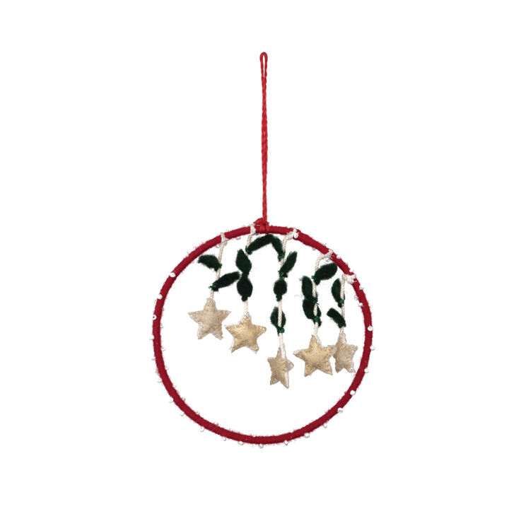 Wool Felt Ornament with Hanging Stars and Beads, Multicolor
