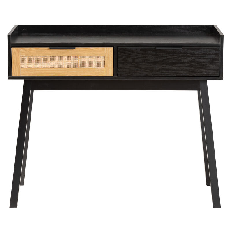 Baxton Studio Kalani Two-Tone Espresso Brown and Natural Finished 2-Drawer Console Table