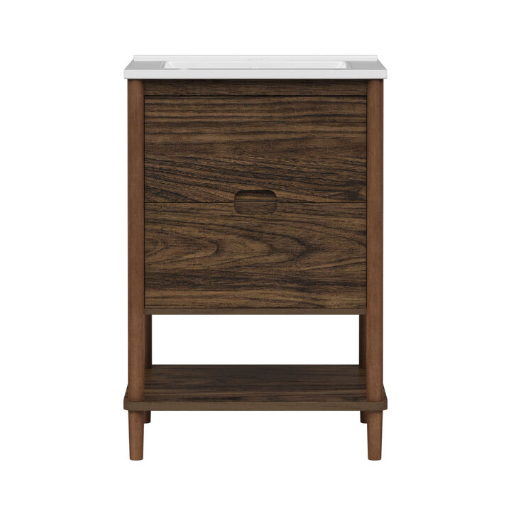 Ellery 24" Single Bathroom Vanity with Two Drawers, Walnut
