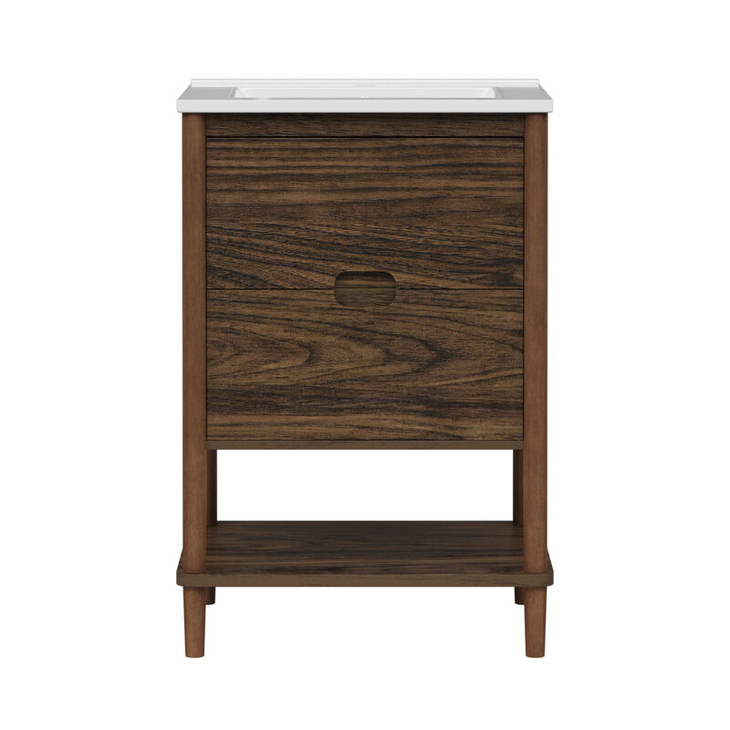 Ellery 24" Single Bathroom Vanity with Two Drawers, Walnut image number 0