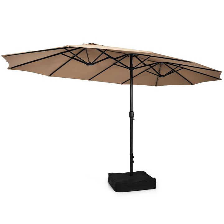 Double-Sided Patio Umbrella with Crank Handle and Base