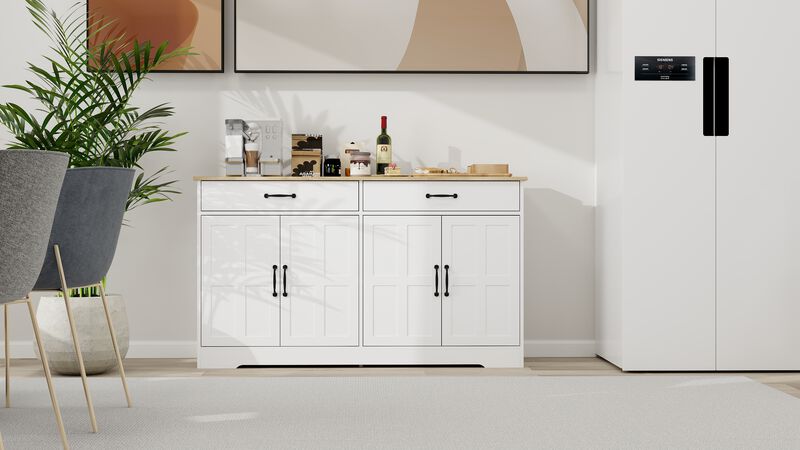 White Wood 55.91 in. Sideboard with Shaker Style Design Doors