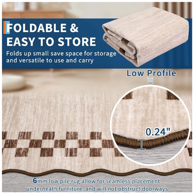 Washable Rugs Modern Geometric Scalloped Throw Carpet for Living Room Stain Resistant Throw Carpet with NonSlip Backing for Nursery Apartment image number 4