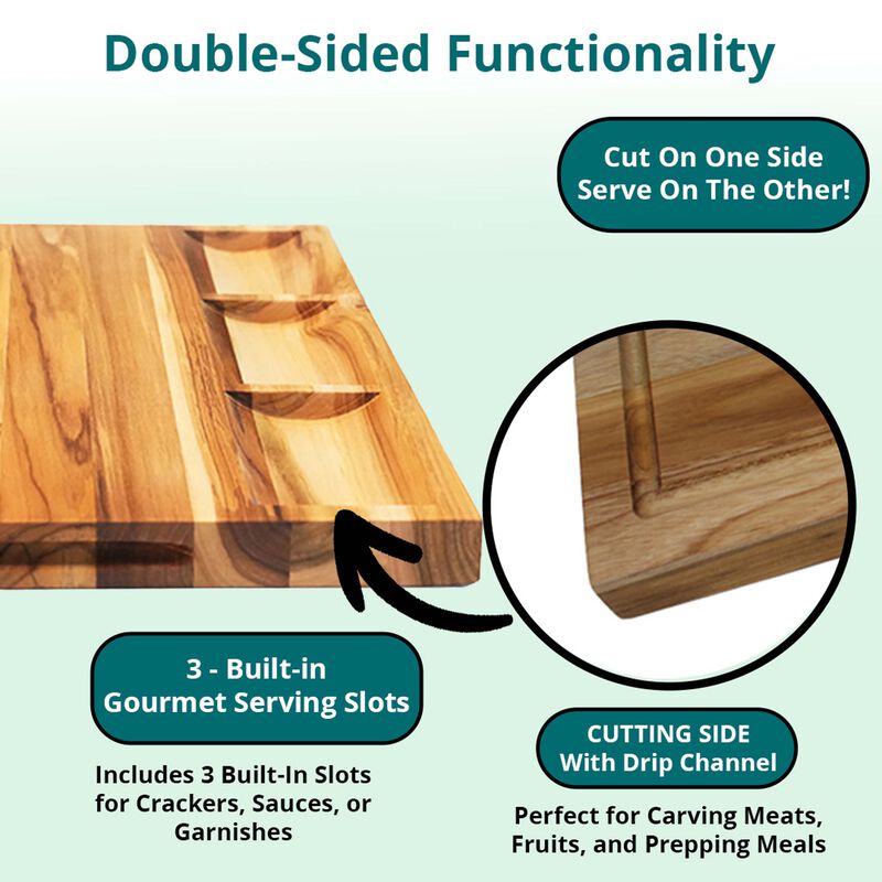 EcoDecors 24" x 18" Reversible FSC Teak Cutting Board with Juice Groove