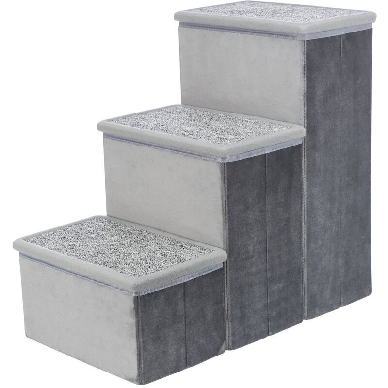 TRIXIE 3-Step Foldable Velour Pet Stairs with Storage, Gray image number 0