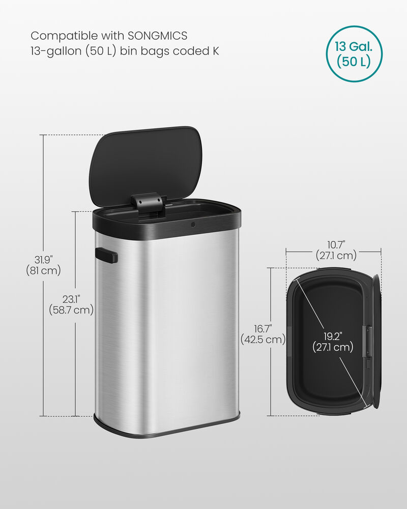 13 Gallon Automatic Motion Sensor Trash Can with Soft Close Lid image number 2