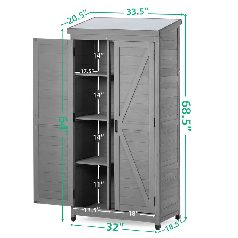 Outdoor Wood Storage Cabinet with Metal Top for Garden, Yard, or Patio image number 7