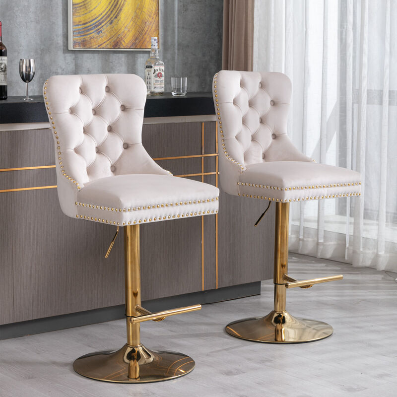 Streamdale Golden Velvet Swivel Barstools with Adjustable Height