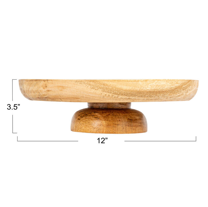 Round Natural Mango Wood Footed Bowl Cake Stand