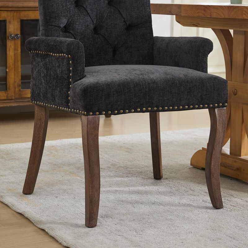 Upholstered Chenille Fabric Accent Dining Chair, Elegant Tufted Club Dining & Kitchen Armchair image number 6