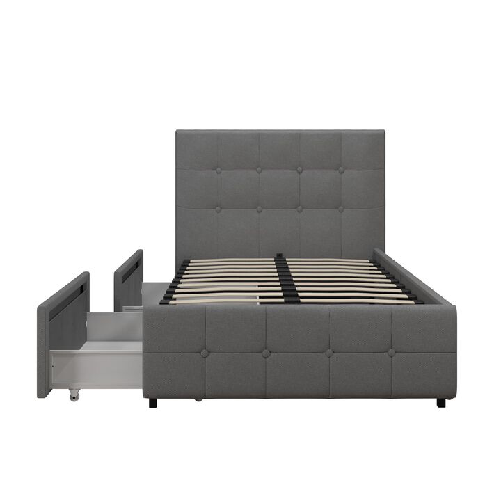 Atwater Living Ryder Gray Linen Upholstered Bed with Storage, Twin