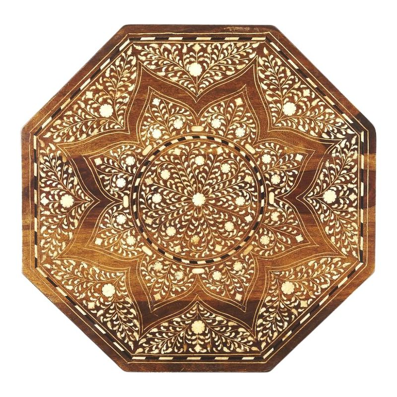 Starlight Canyon Home Vintage Side Table in Brown &ndash; Antique Side Table with Bone Inlay Design