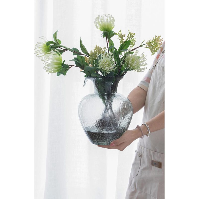 HomeRoots 10" Light Gray Bubble Glass Round Table Vase image number 2