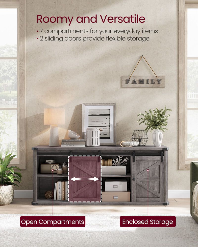 TV Stand for TVs up to 65 Inches, Farmhouse Entertainment Center with Sliding Barn Doors