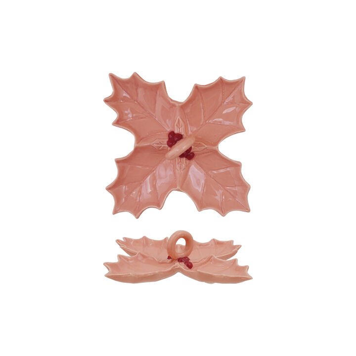 Dolomite Holly Leaf Divided Dish in Red and Pink