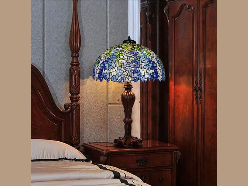 Tiffany Style Purple Wisteria Table Lamp with Handmade Stained Glass Shade image number 1
