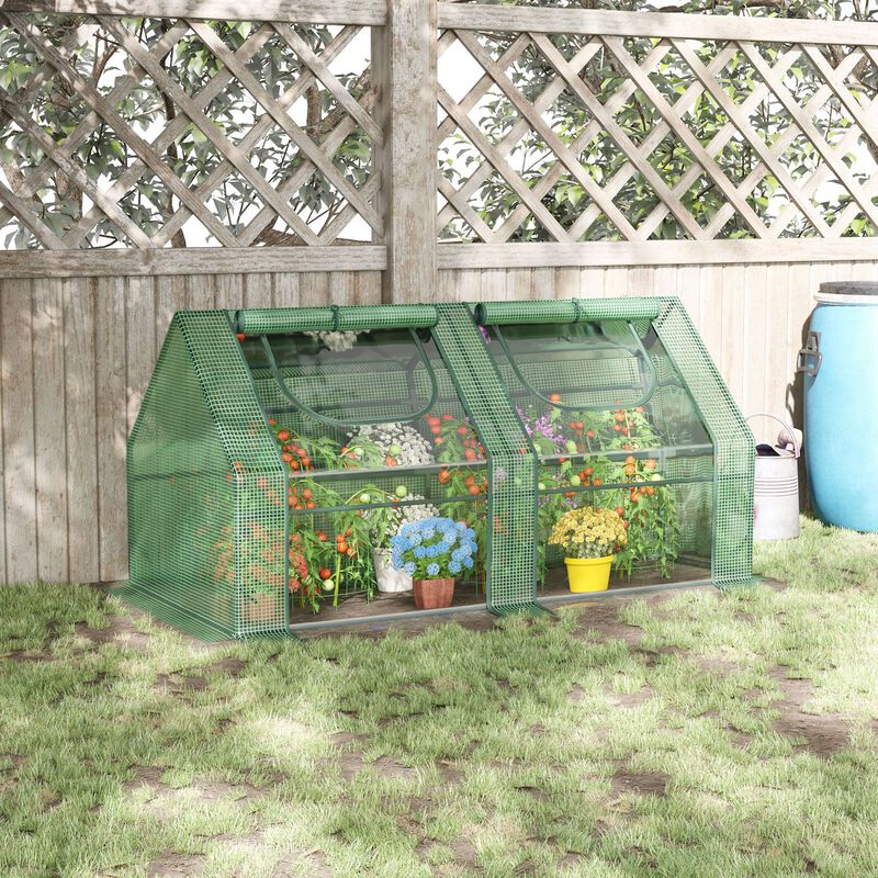 Outsunny 6' x 3' x 3' Portable Greenhouse, Garden Hot House with 2 PE/Plastic Covers, Steel Frame and 2 Roll Up Windows, Green