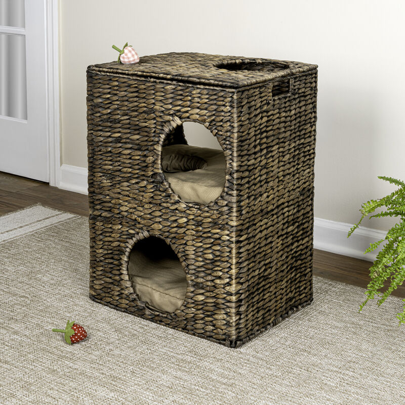 Jaxon Modern Classic 2-Tier Handwoven Hyacinth Rectangular 5-Hole Cat Condo with 2 Machine-Washable Cushions image number 5