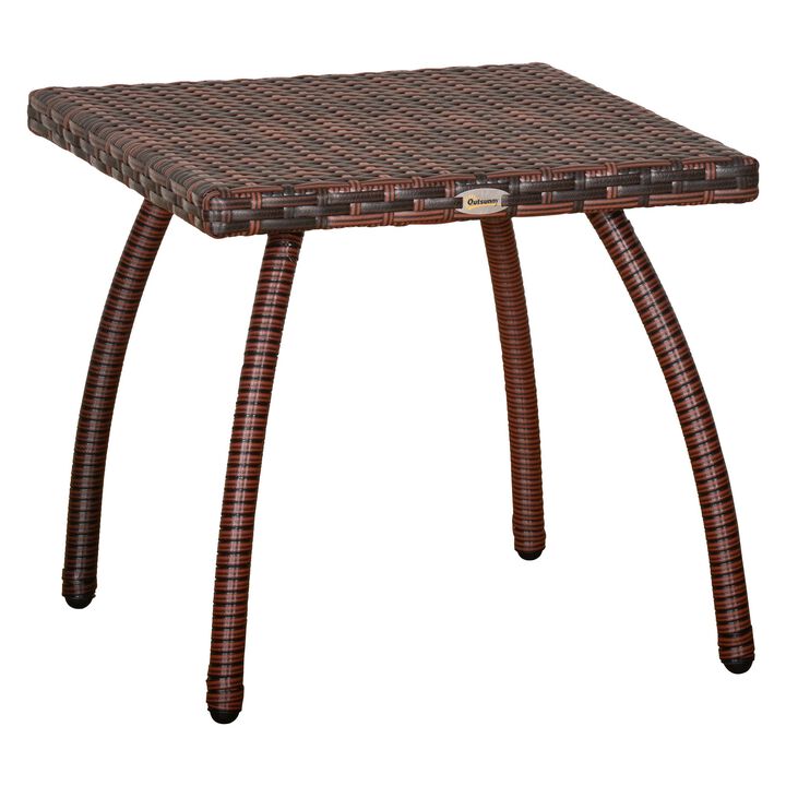 Rattan Wicker Side Table, End Table with All-Weather Material for Outdoor, Garden, Balcony, or Backyard, Brown
