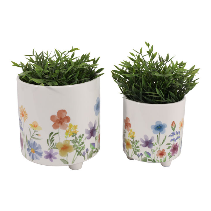 S/2 Wildflowers Footed Planter