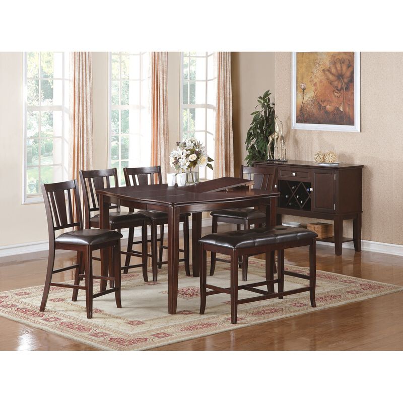 Simple Contemporary Counter Height 1pc Bench Brown Finish Dining Seating Cushion Kitchen Dining Room Faux Leather Seat