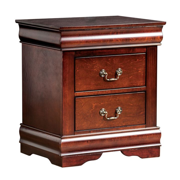 Ryla Nightstand, 2 Drawers, Cherry Brown Solid Wood, Bronze Drop Handles