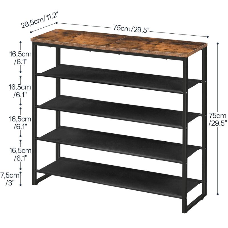 5-Tier Shoe Rack with 4 Oxford Cloth Shelves and Top Panel, Shoe Organizer image number 2