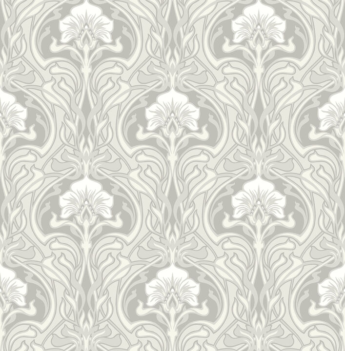 Mucha Off White Botanical Ogee Wallpaper