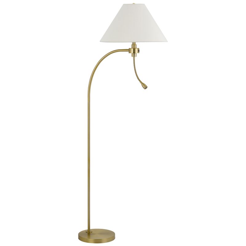 Ashy 68 Inch Task Floor Lamp, Gooseneck LED, White Shade Gold Arc Pole - Benzara