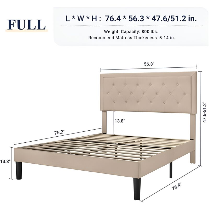 Linen Platform Bed Frame with Button Tufted Headboard