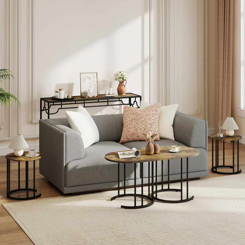 Modern 3 Piece Nesting Coffee Tables with Metal Frame Design image number 4