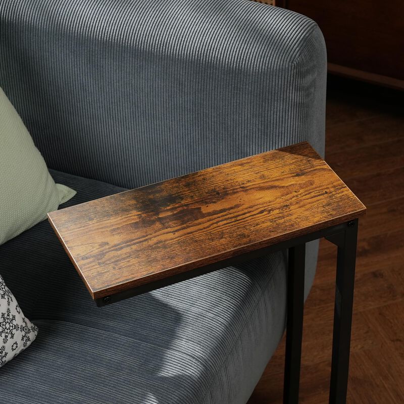 DALEMHOME C Shaped End Table, Couch Side Table for Small Spaces, Slide Under Sofa TV Tray Snack Arm Table for Living Room, Bedro