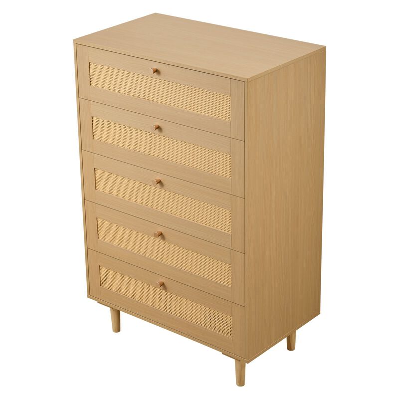 5 Drawer Rattan Dresser Modern Bedroom Chest Storage Unit image number 5