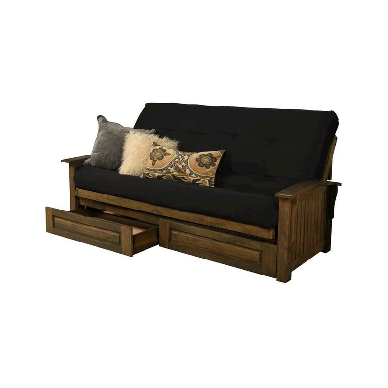 Washington Queen Frame-Rustic Walnut Finish-Suede Black Mattress-Storage Drawers image number 0