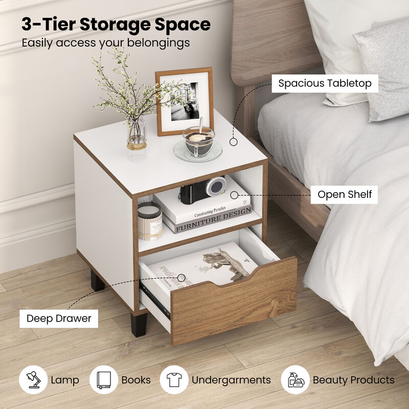 Nightstand with Drawer and Open Shelf for Bedroom Storage and Bedside Organization