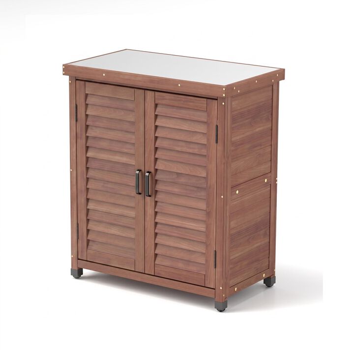31.5x17x36" Potting Bench with Storage Cabinet and Metal Table Top