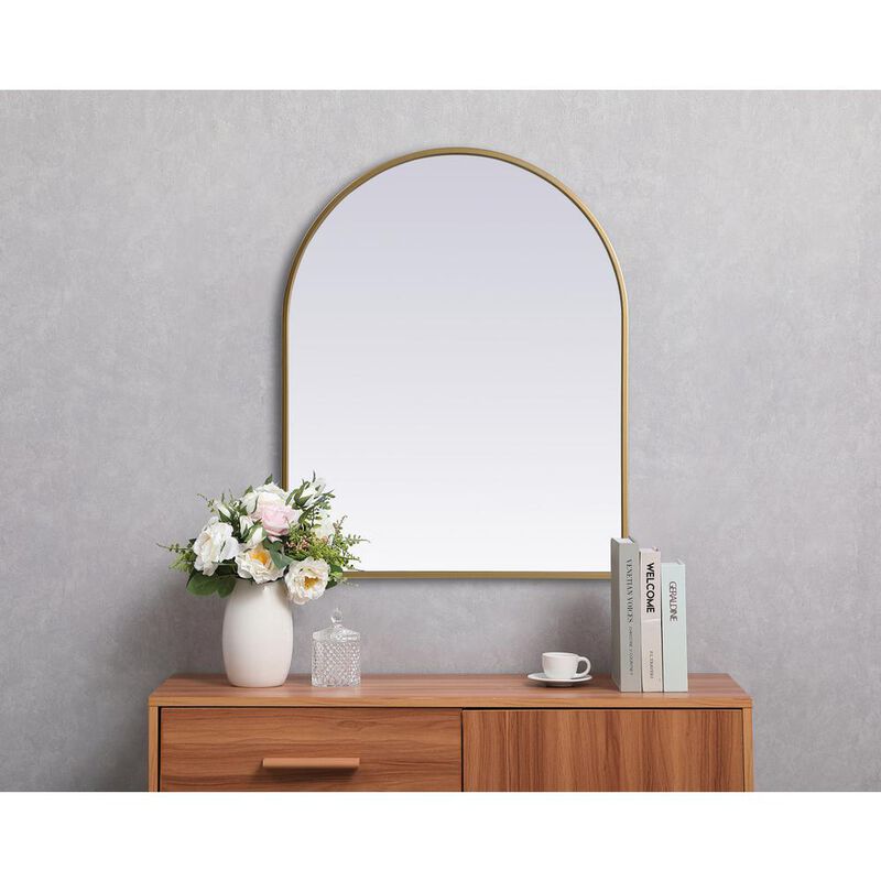 Elegant Decor Metal Frame Arch Mirror 24x30 Inch in Brass