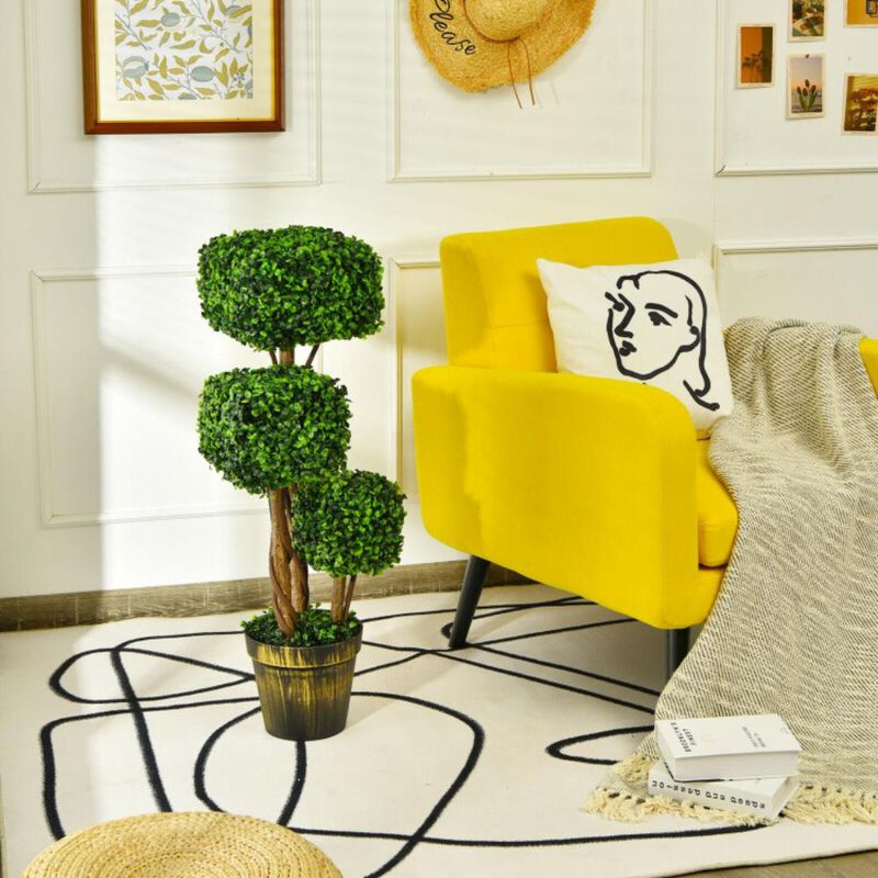 Hivvago 36 Inch Artificial Boxwood Topiary UV Protected Indoor Outdoor Tree