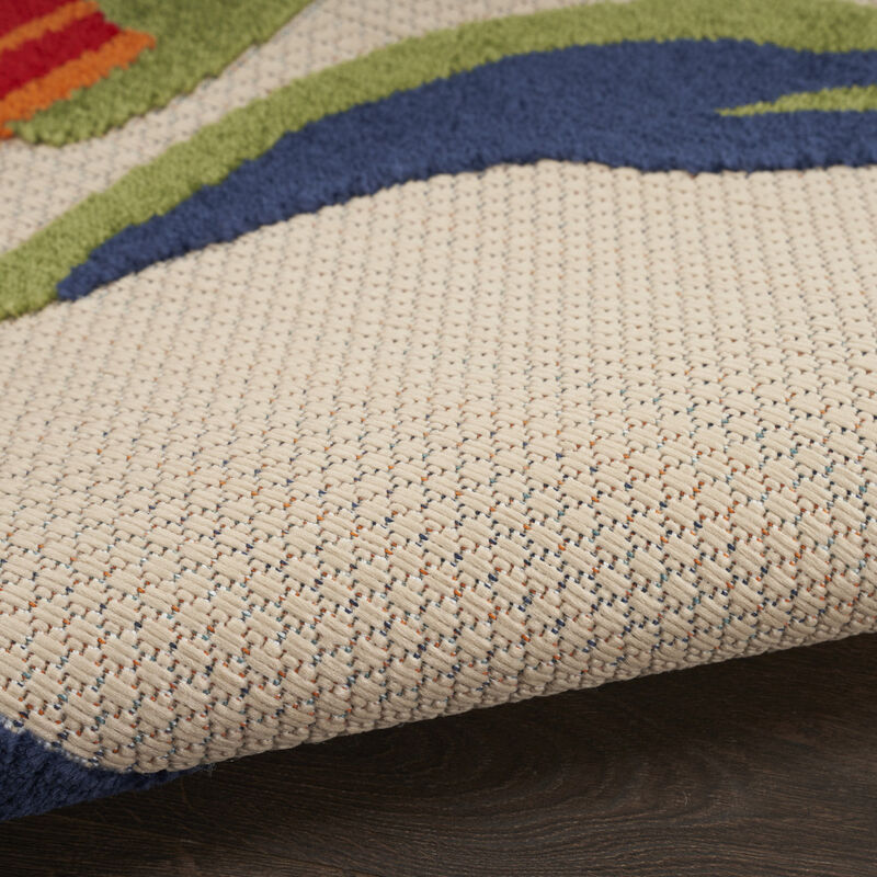 HomeRoots 5' Ivory Blue And Orange Round Floral Indoor Outdoor Area Rug image number 2