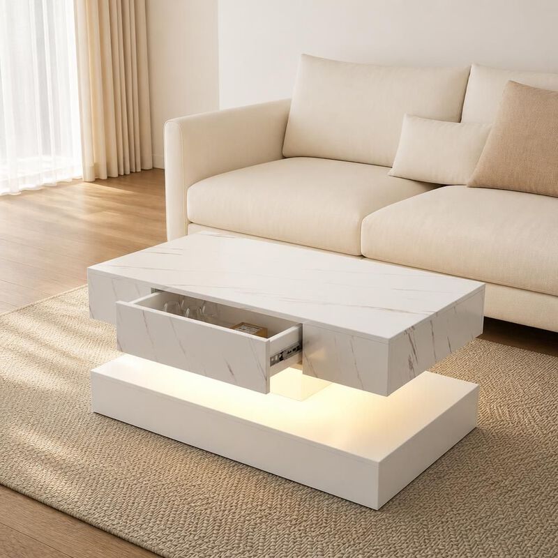 GOODSILO Modern LED Coffee Table with Remote RGB Lighting, Built-in Storage Drawer for Living Room, Bedroom and Office Durable Living Room Furniture image number 2