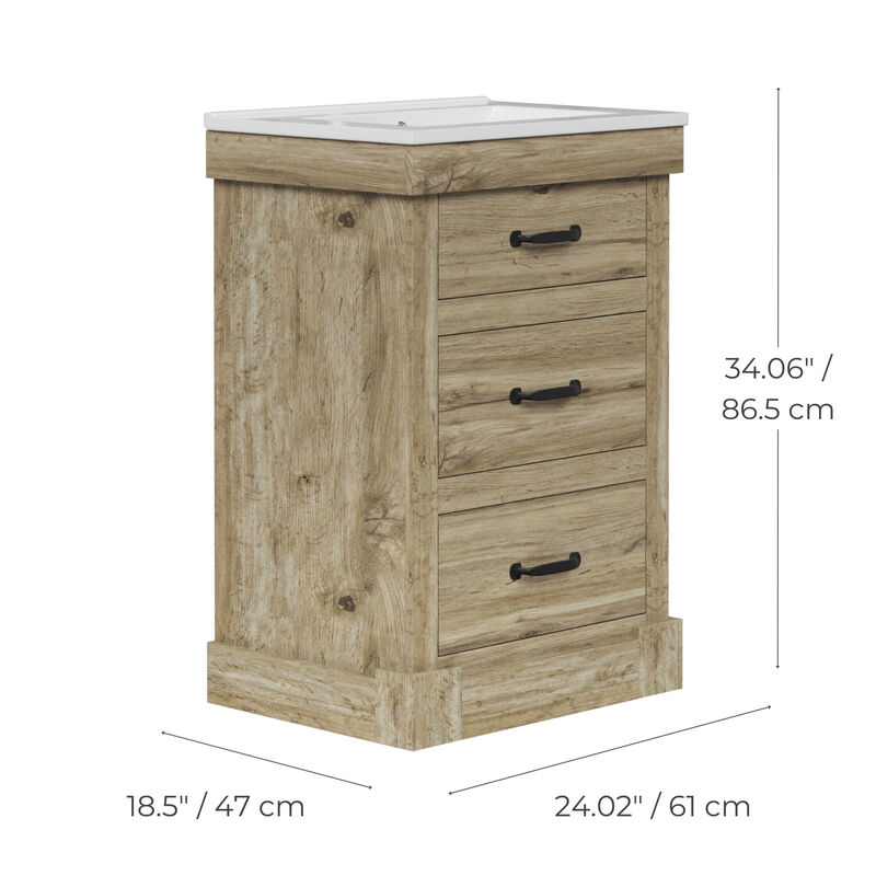 Donovan 24" Single Bathroom Vanity with Two Drawers, Light Oak image number 5