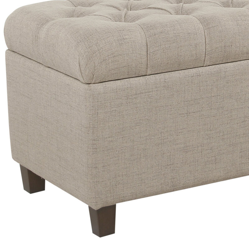 Fabric Upholstered Button Tufted Wooden Bench With Hinged Storage, Beige and Brown image number 1