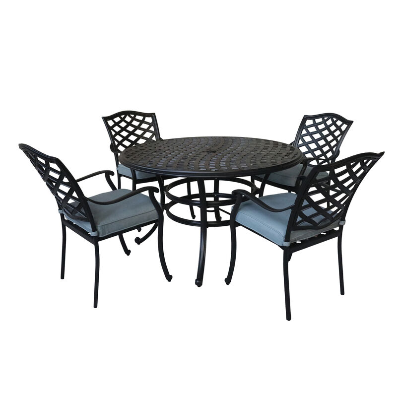 Aluminum 5-Piece Round Dining Set With 4 Arm Chairs, Light Blue